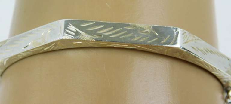Vintage Sterling Octagon Engraved Bangle Bracelet