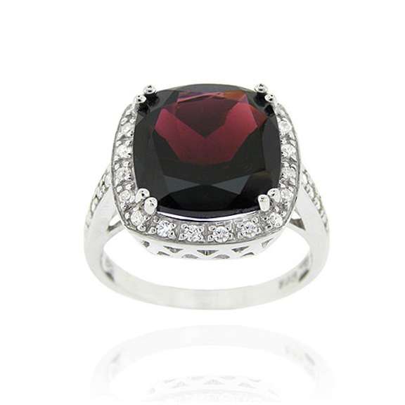 Sterling Silver 10ct. TGW Garnet & CZ Square Cocktail Ring