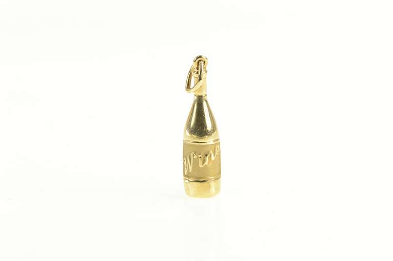 14K Yellow Gold 3D Wine Bottle Vino Celebration Drink Charm/Pendant