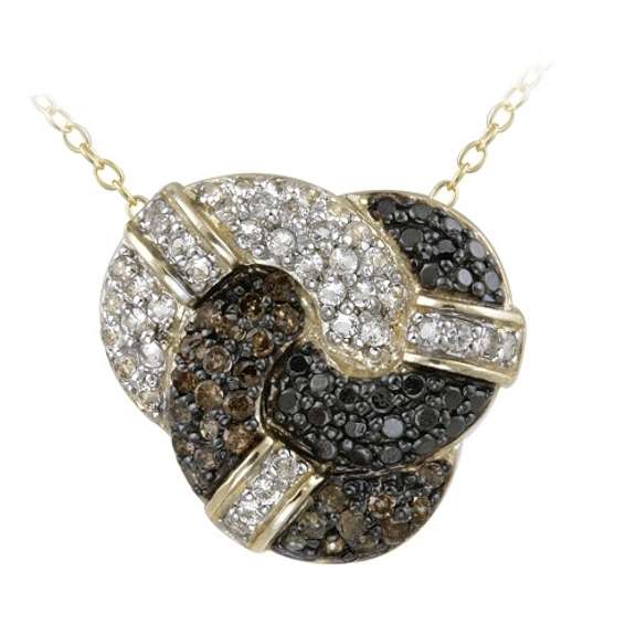 18k Gold over Sterling Silver 1/3ct Champagne Diamond, Black Diamond Accent & White Topaz Love Knot Necklace