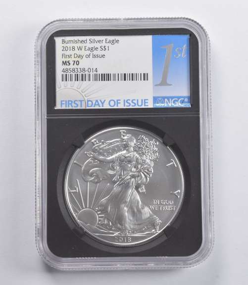 MS70 2018-W American Burnished Silver Eagle FDOI NGC