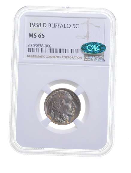 MS65 CAC 1938-D Indian Head Buffalo Nickel - Graded NGC