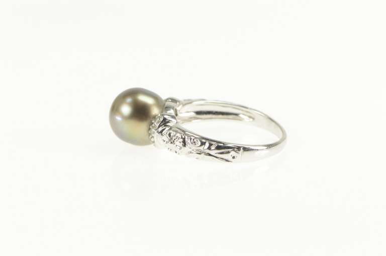 14K White Gold Tahitian Pearl Diamond Accent Engagement Ring