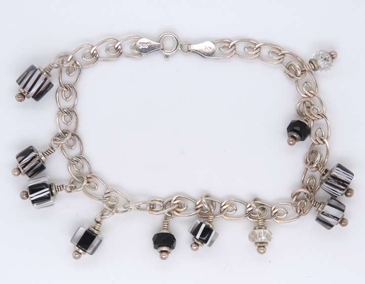 Vintage Sterling Silver Glass Charm Bracelet