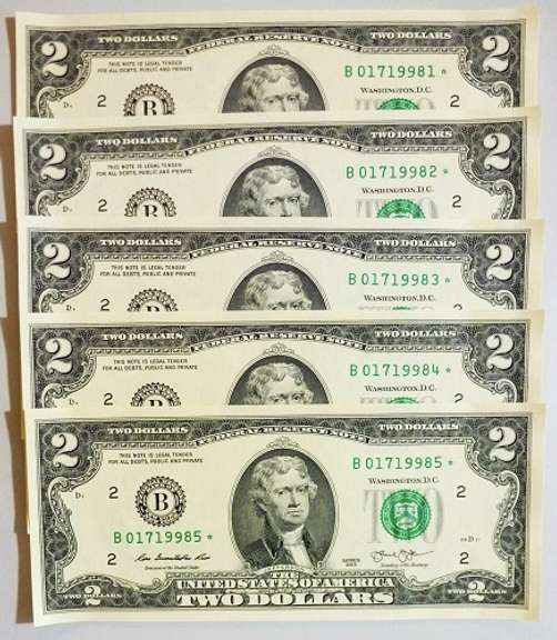 (5) Superb Crisp 2013 $2 Star Replacement Notes New York-Consecutive!