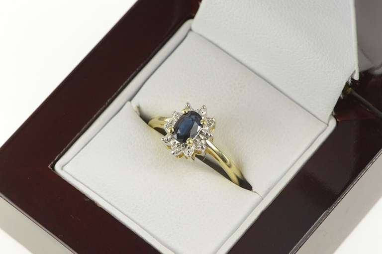 10K Yellow Gold Natural Sapphire Diamond Halo Engagement Ring