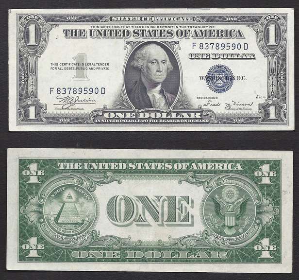 $1 1935-B Silver Certificate missing In God We Trust