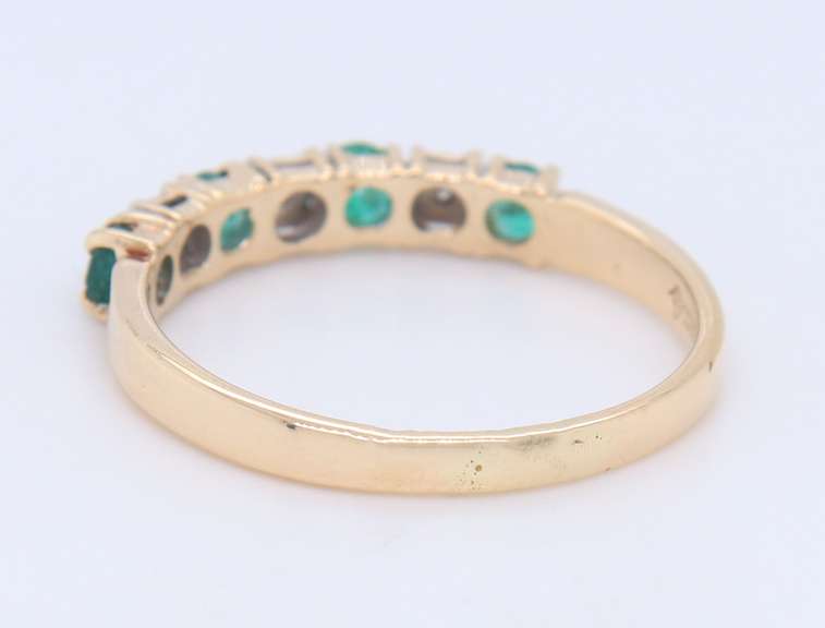 Fabulous Yellow Gold Emerald and Diamond Band Ring