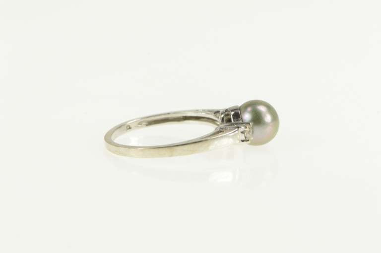 14K White Gold Tahitian Pearl Diamond Accent Engagement Ring