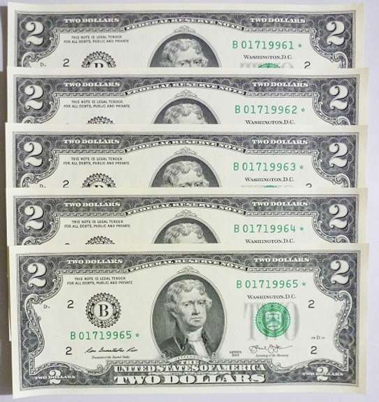 (5) Superb Crisp 2013 $2 Star Replacement Notes New York-Consecutive!