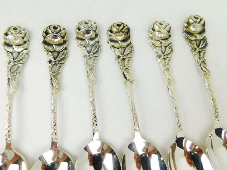 Early 900 Silver Rose Handled Demi-Tasse Spoons