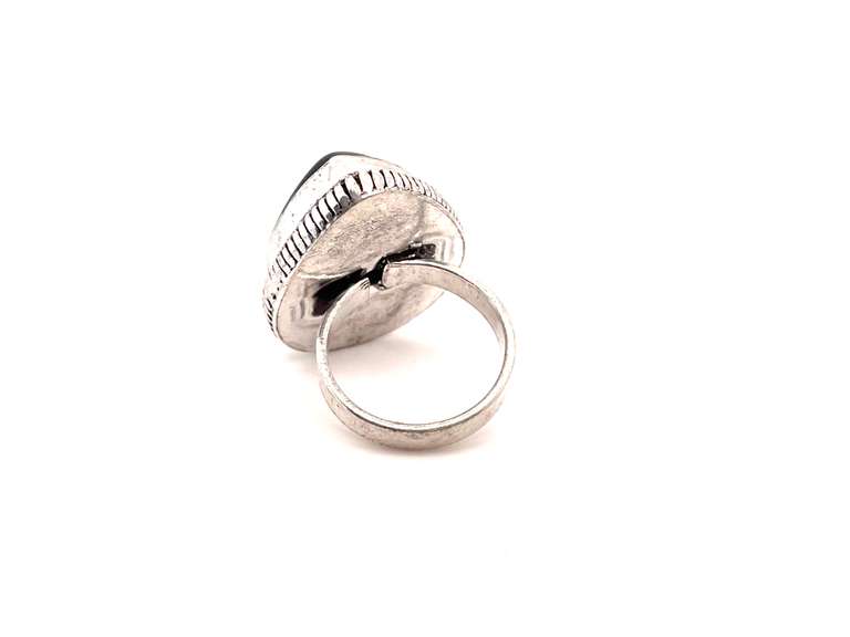 Tear-Drop Black Onyx Tibetan Silver Rope Design Ring