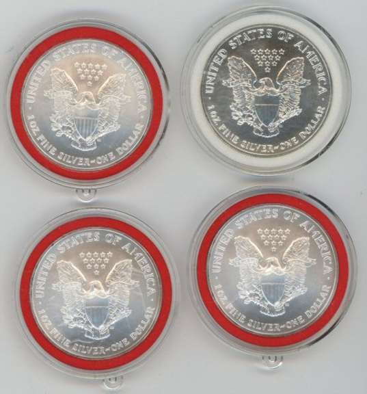 4 Assorted Gem BU $1 American Silver Eagles in holders: 1993-2007