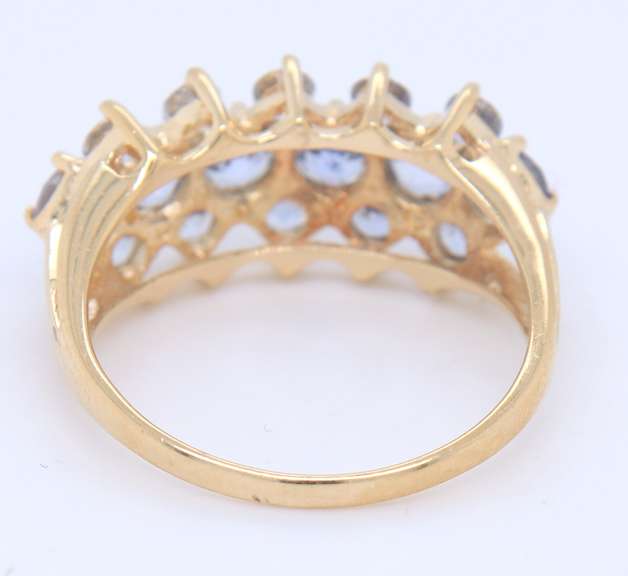 Fabulous Yellow Gold Blue Topaz Cluster Ring