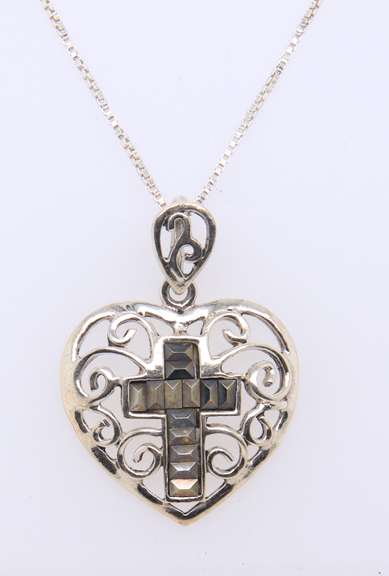 Vintage Sterling Silver Heart Shaped Pendant on Chain