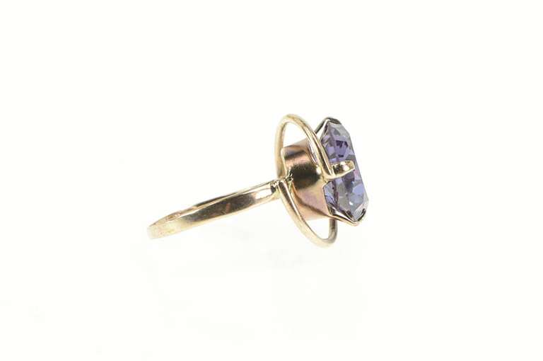 14K Yellow Gold 1930's Syn. Amethyst Swirl Cocktail Statement Ring