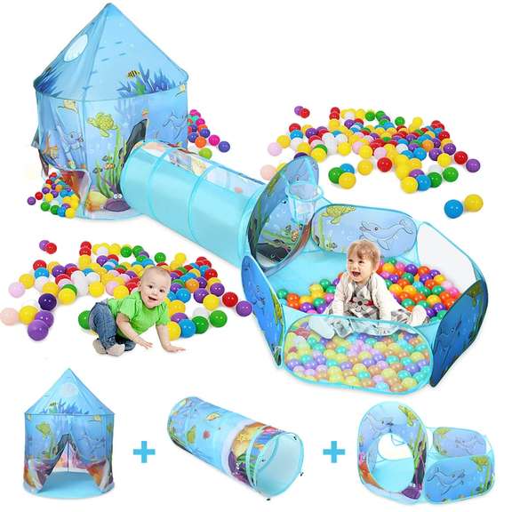 3-in-1 Kids Play Tent Portable Castle Playhouse Play