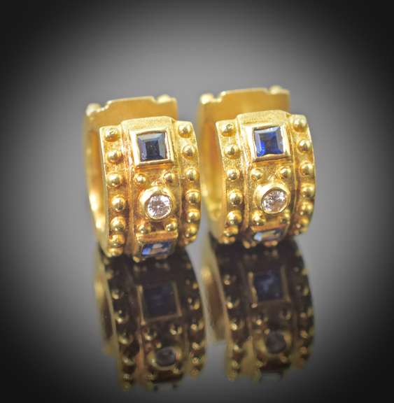 Elegant 18K Sapphire and Diamond Huggies
