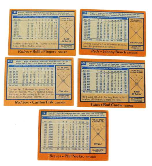 5 Topps 1978 Baseball Greats