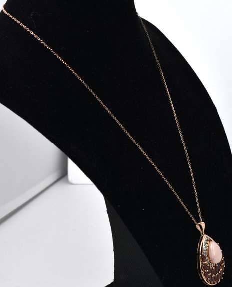 Vermeil Necklace With A Pink Stone, White Crystal Accents And Garnet Accents