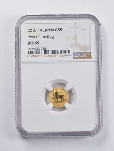 MS69 2018-P Australia $5 Gold Year Of The Dog 1/20 Oz. .999 Gold NGC