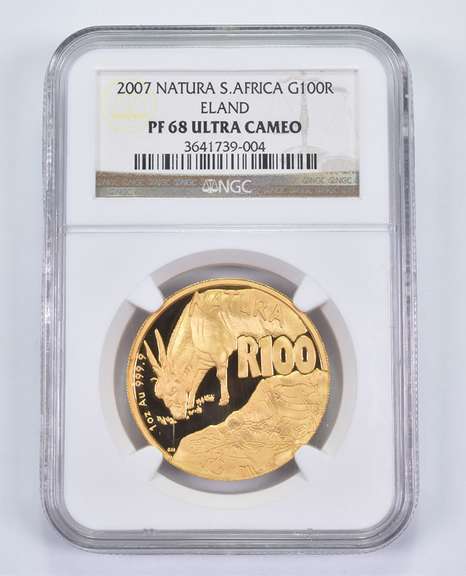 PF68UCAM 2007 South Africa 100 Rand 1 Oz .999 Gold - Natura Eland NGC