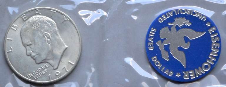 6 X 1971 Ike Silver Dollar Blue Envelopes