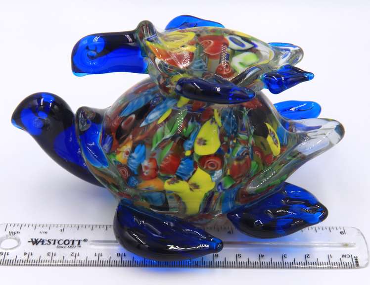 Hnad Blown Art Glass Purple Turtle Figurine Paperweight