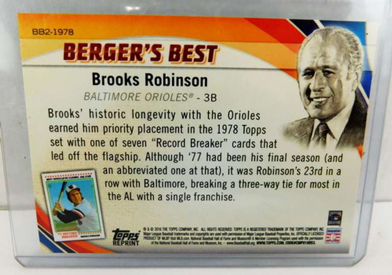 Brooks Robinson 2016 Topps Berger's Best Baseball Card
