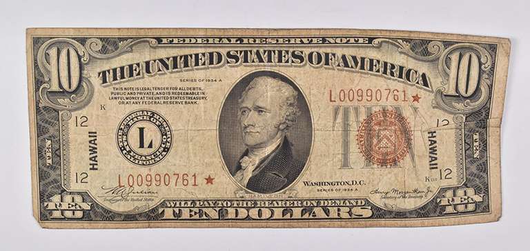 1934-A Star $10 San Francisco Federal Reserve Note Hawaii Overprint