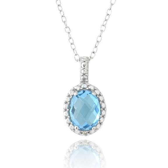 Sterling Silver 1.5ct Swiss Blue Topaz & Diamond Accent Oval Necklace