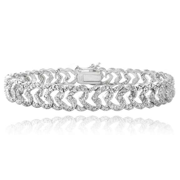 Silver Tone 1 Ct Diamond Heart Link Bracelet