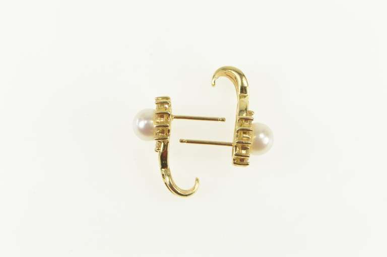 14K Yellow Gold Pearl Diamond Halo Classic Statement Earrings