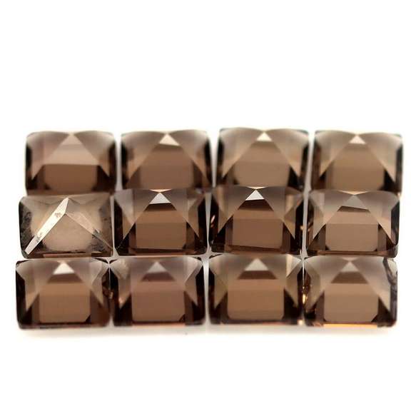 Princess cut! Unheated! 10.96ct Smoky Quartz set