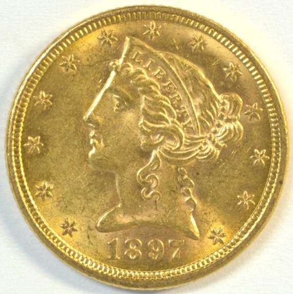 Very Choice BU 1897 US $5 Liberty Gold Piece. Lovely