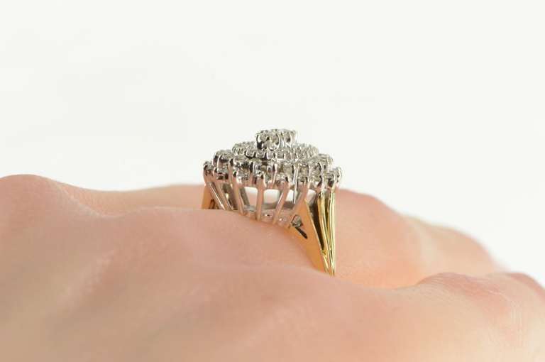 14K Yellow Gold 1.15 Ctw Pave Oval Diamond Cluster Statement Ring