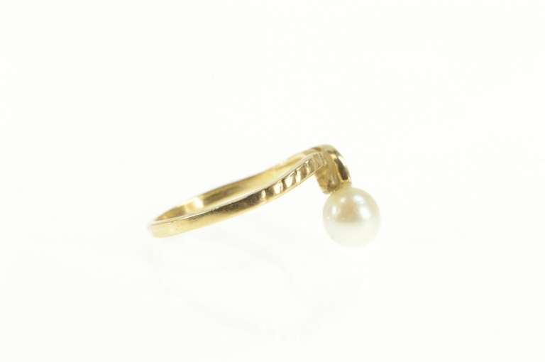 14K Yellow Gold Pearl Diamond Accent Bypass Engagement Ring