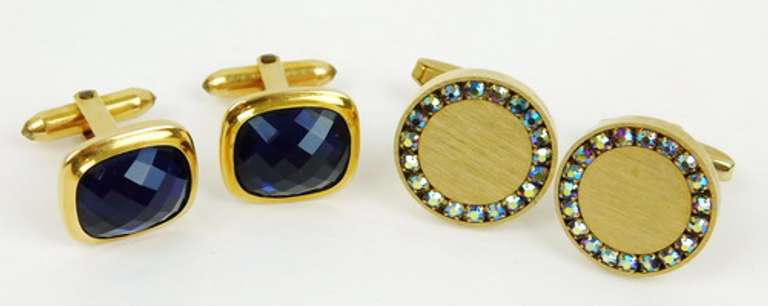 2 Pairs of Vintage Jeweled Cuff Links