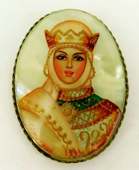Large Handpainted Russian Princess Brooch