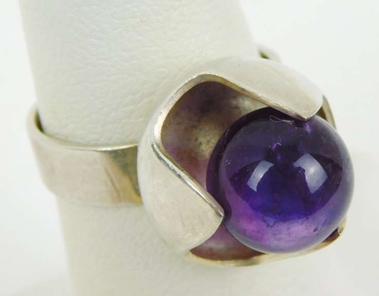 Vintage Modernist Sterling Amethyst Ring, Size 7