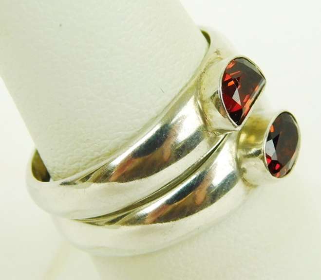 2 Sterling Garnet Stacking Rings