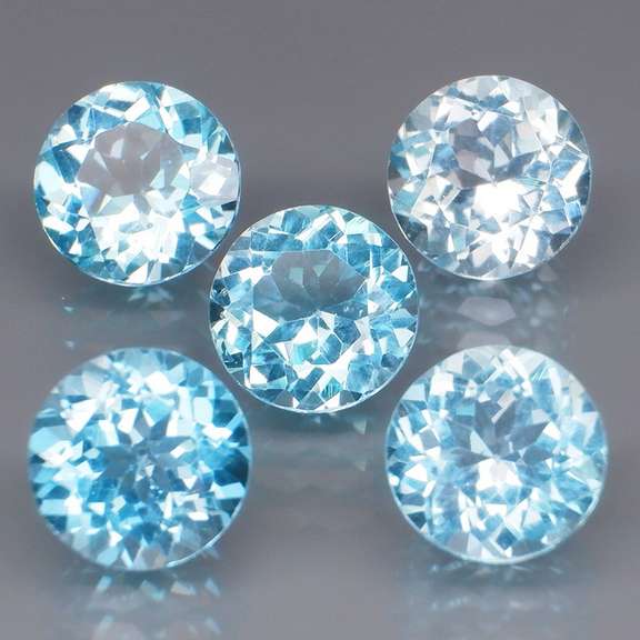 Matched! 5 piece 11.34ct full fire sky blue Topaz set