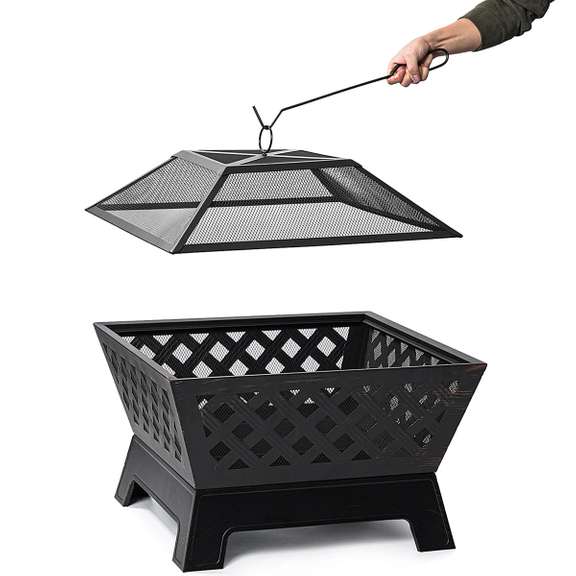 26 Inch Fire Pit Large Wood Burning Square Firepit