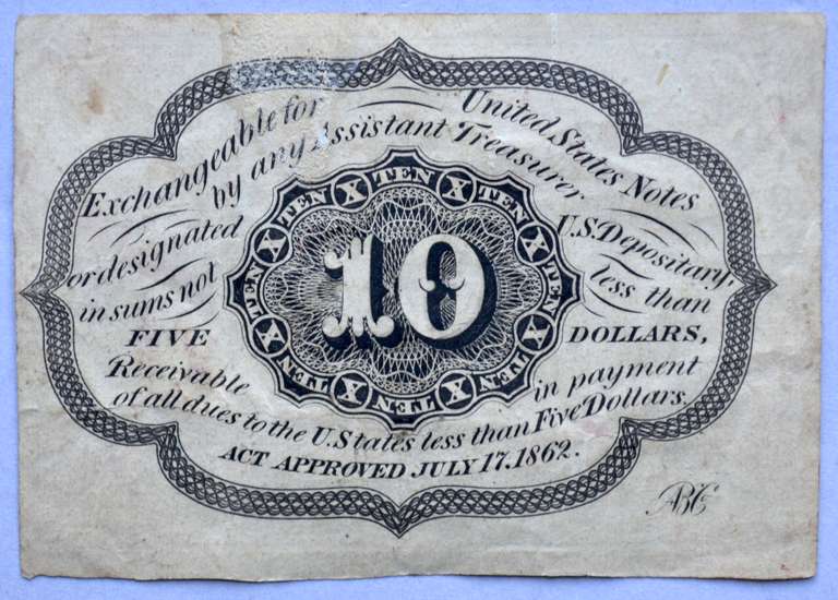 First Series 10 Cent Green Fractional Currency Note
