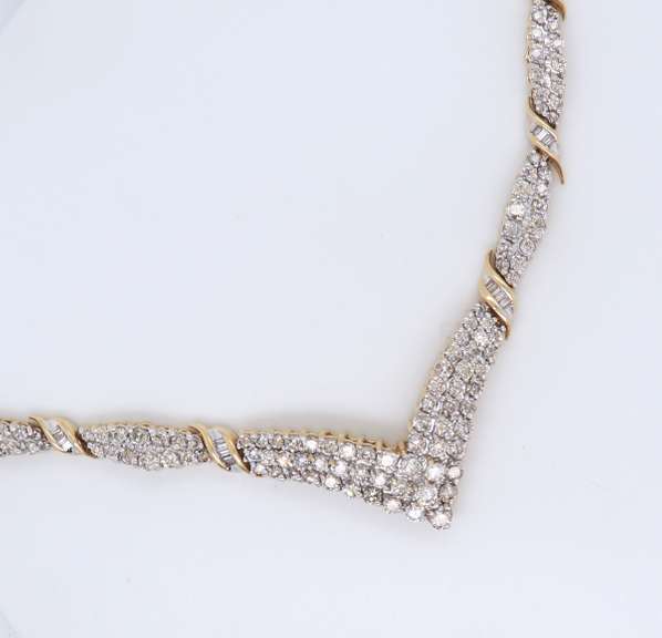 Majestic White and Yellow Gold Chevron Diamond Necklace