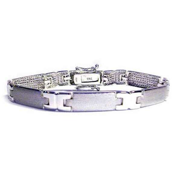 Sterling Silver Polished & Satin Finish Rectangle Link Bracelet