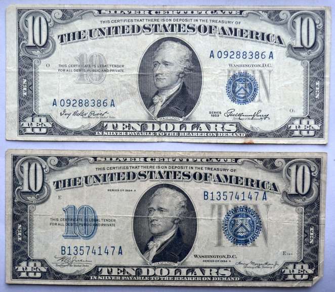 1934 A &1953 $10 Silver Certificates
