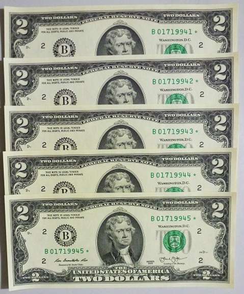 (5) Superb Crisp 2013 $2 Star Replacement Notes New York-Consecutive!