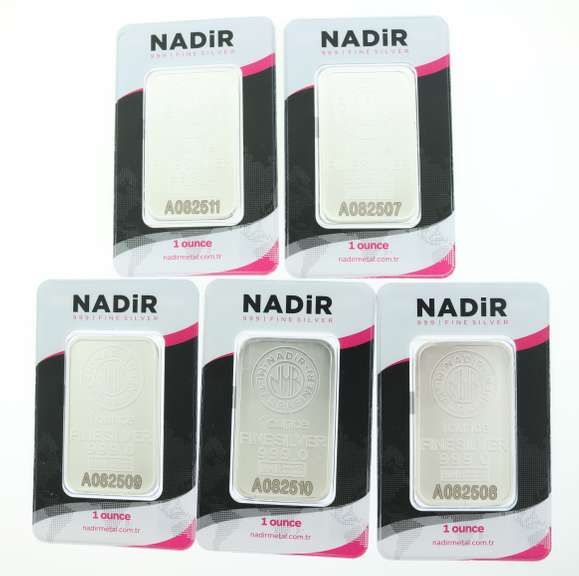 Five Set Pure .999 Silver Bars