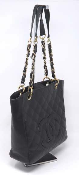Chanel Black Cavier Petite Shopping Tote Bag